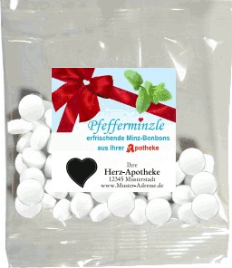 Pfefferminzle die gut schmeckenden Pfefferminzbonbons und Traubenzucker. Zwei Klassiker als Werbemittel jetzt auch von Pharmabrutscher. Individualisiert für Ihre Apotheke. Erfrischend und Kraftspendend.